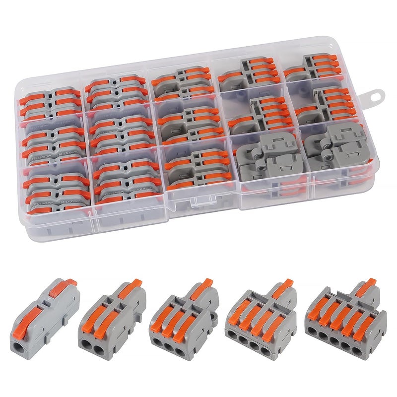 AiTrip 32Pcs Lever Wire Connectors, 1 in 1 Out/1 in 2 Out/ 1 in 3 Out/ 1 in 4 Out/1 in 5 Out DIY Mini Compact Splicing Assortment Quick Electrical Connector Kit for 24-12 AWG in a Box - Image 1